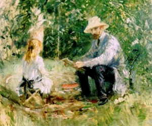 Berthe Morisot, Eugène Manet et Julie dans le jardin de Bougival, 1883, Musée Marmottan, Paris