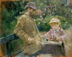 Berthe Morisot, Eugène Manet et sa fille dans le jardin de Bougival, 1881, Musée Marmottan, Paris